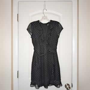 Bardot Black Mini Wrap Dress with Flutter Cap Sleeves